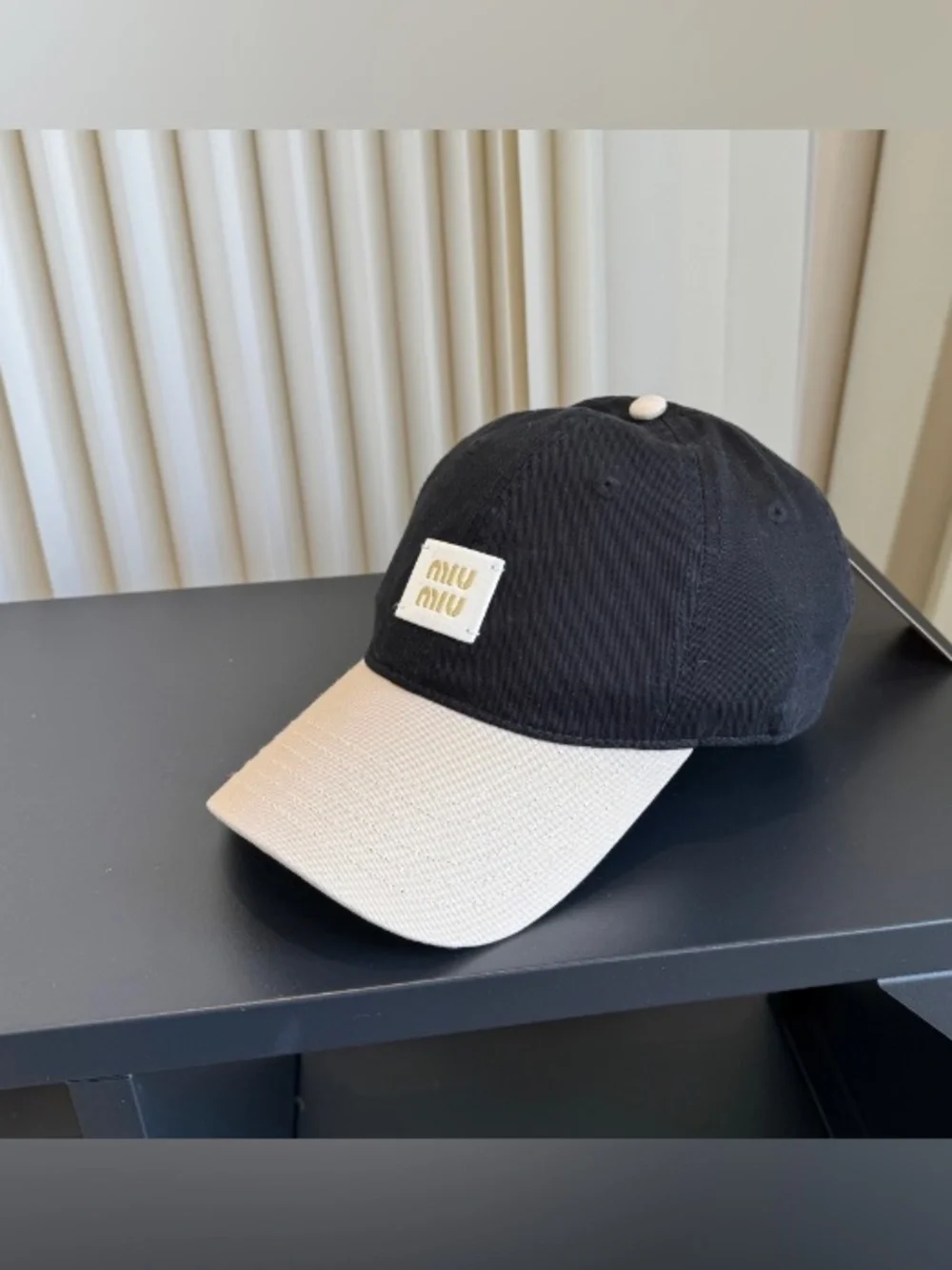 Miu Miu Black and Cream Kids Logo Cap